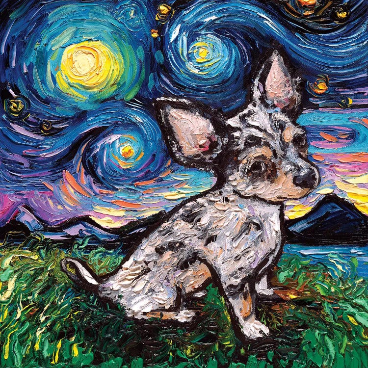 Merle Teacup Chihuahua Night by Aja Trier wall art