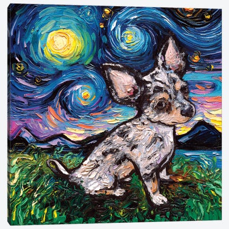 Merle Teacup Chihuahua Night Canvas Print #AJT115} by Aja Trier Canvas Wall Art