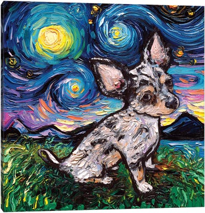 Merle Teacup Chihuahua Night Canvas Art Print - Aja Trier