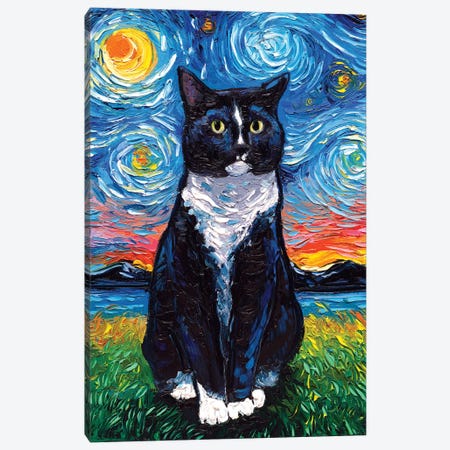 Tuxedo Cat Night Canvas Print #AJT116} by Aja Trier Canvas Artwork