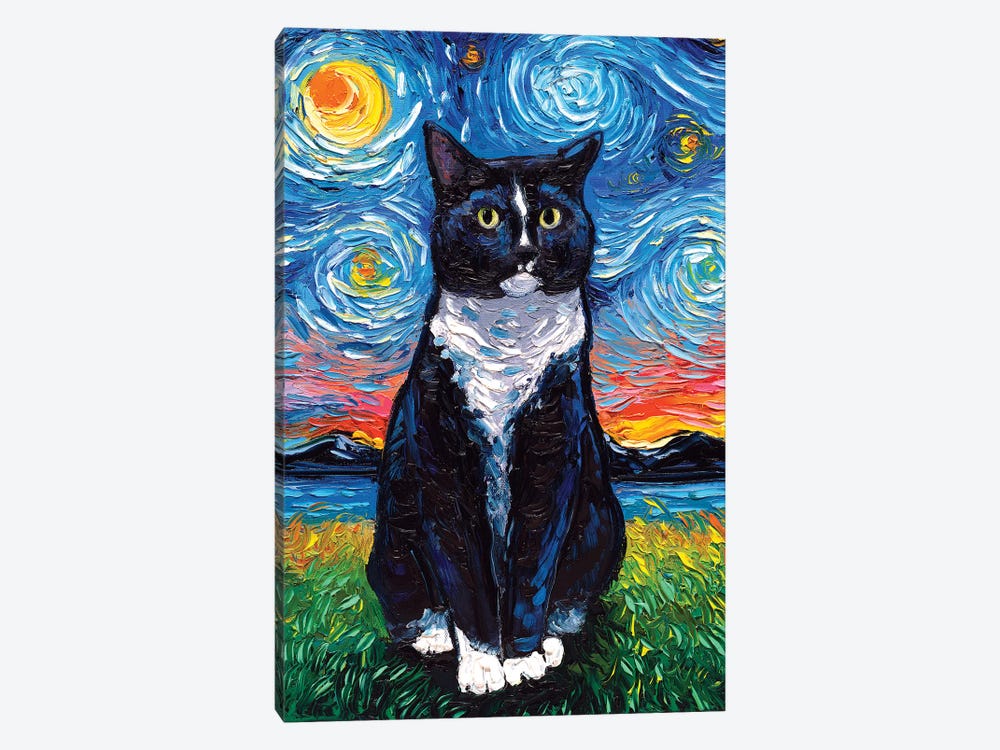 Tuxedo Cat Night by Aja Trier 1-piece Canvas Art Print