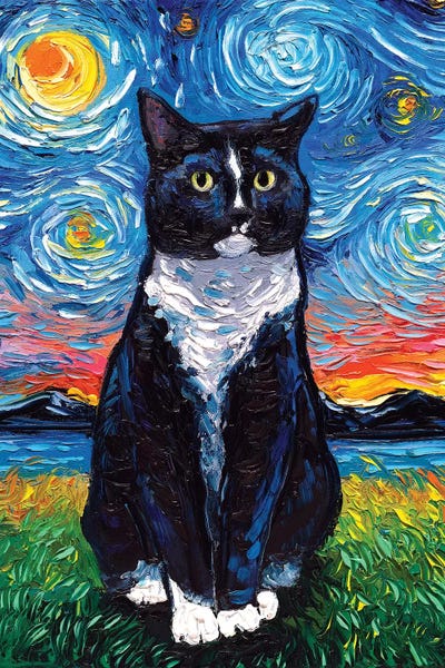 Starry Night Collection: Tuxedo Cat Night by Aja Trier