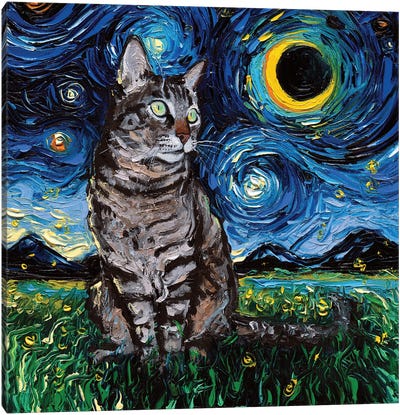 Tiger Cat Night Canvas Art Print - Animal Art