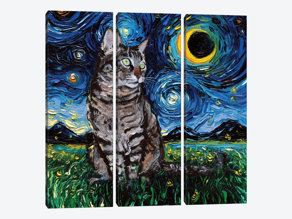 Tiger Cat Night by Aja Trier 3-piece Canvas Artwork