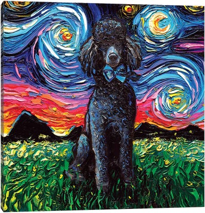 Black Poodle Night Canvas Art Print - All Things Van Gogh