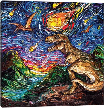 Jurassic Night Canvas Art Print - Kids Dinosaur Art