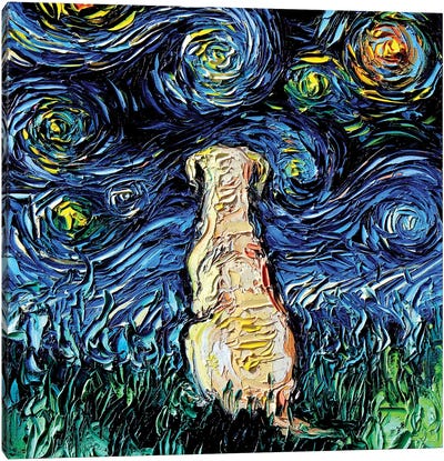 Yellow Labrador Night Canvas Art Print - Labrador Retriever Art