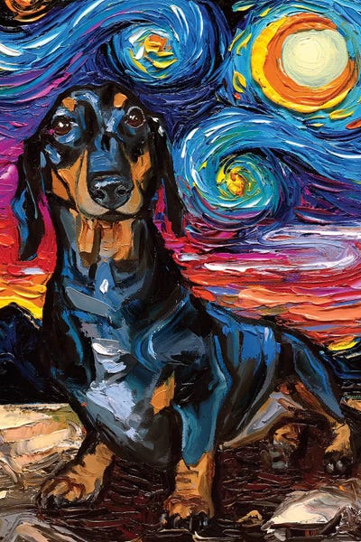 All Things Van Gogh: Black And Tan Dachshund Night II by Aja Trier