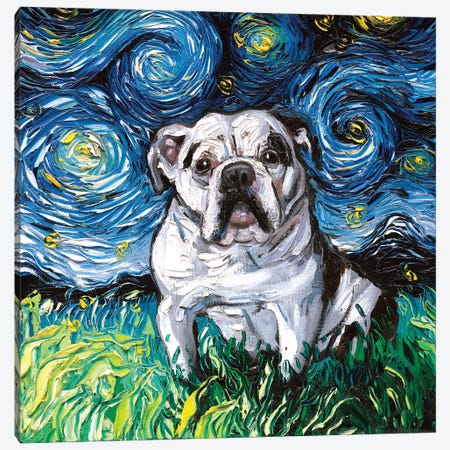 Charlie Bulldog Night Canvas Print #AJT129} by Aja Trier Canvas Artwork