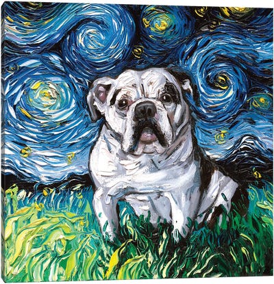 Charlie Bulldog Night Canvas Art Print - Aja Trier