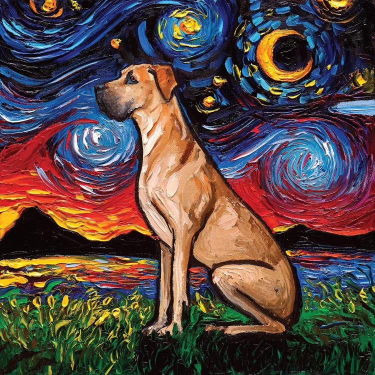 Fawn Great Dane Night by Aja Trier wall art