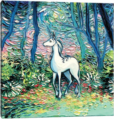 In The Shadow Of The Forest Canvas Art Print - Unicorns