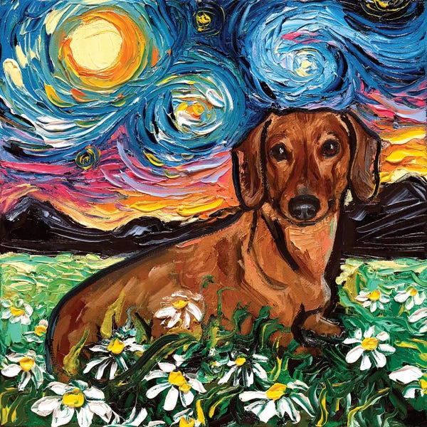 Kids Animal Art: Daisy Dachshund Night by Aja Trier