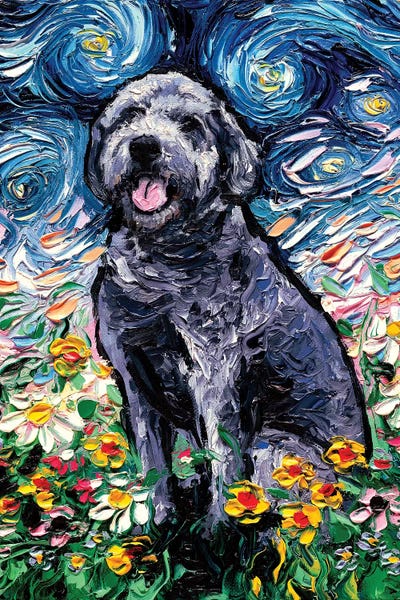 Labradoodles: Gray Labradoodle Night by Aja Trier