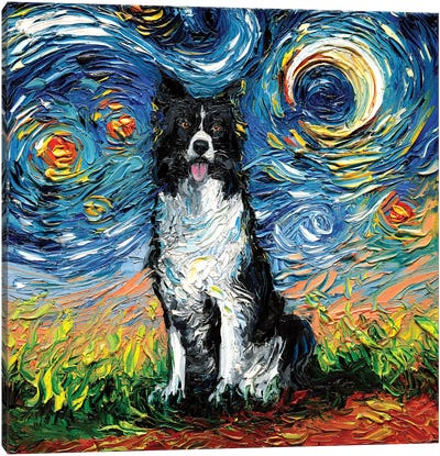 Border Collie Night II Canvas Art Print - Re-imagined Masterpieces