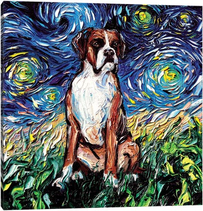 Boxer Night Canvas Art Print - Starry Night Collection