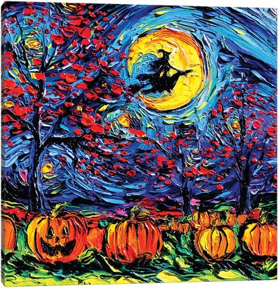 Starry Halloween Canvas Art Print - Witch Art