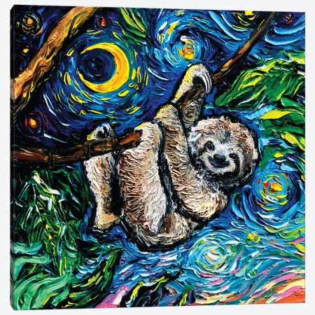 Starry Sloth Canvas Print #AJT165} by Aja Trier Art Print