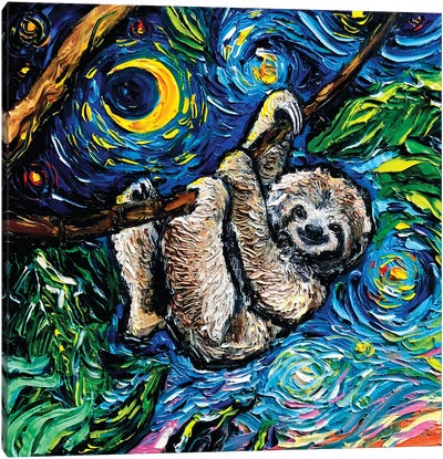 Starry Sloth Canvas Art Print - Starry Night Collection