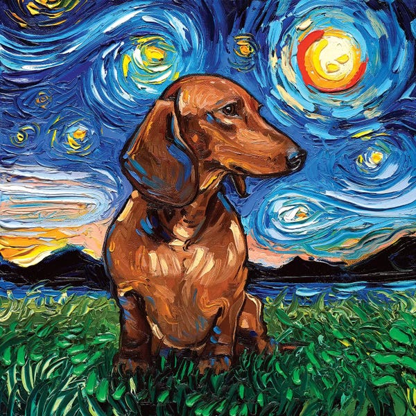 Kids Animal Art: Brown Shorthair Dachshund Night by Aja Trier