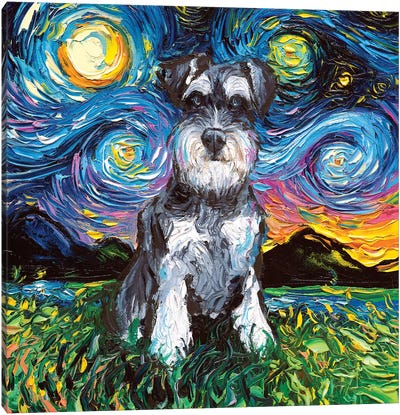 Schnauzer Night Canvas Art Print - Dog Art