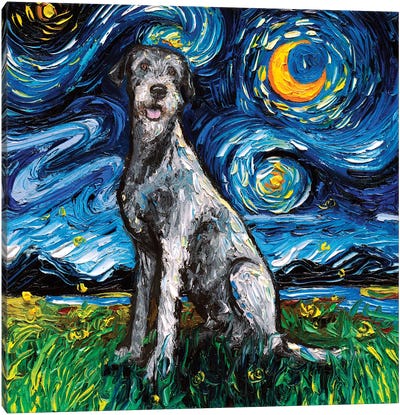 Irish Wolfhound Night Canvas Art Print - Starry Night Collection