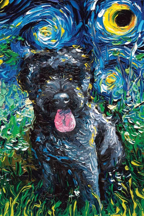 Black Goldendoodle Night by Aja Trier wall art