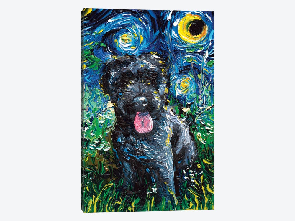 Black Goldendoodle Night by Aja Trier 1-piece Canvas Wall Art