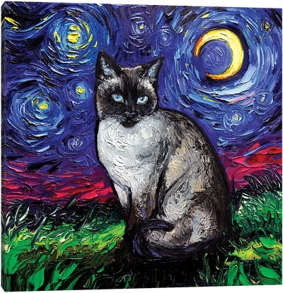 Siamese Night Canvas Art Print - Siamese Cat Art