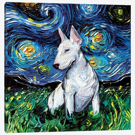 Bull Terrier Night Canvas Print #AJT17} by Aja Trier Art Print