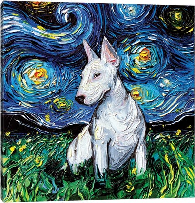 Bull Terrier Night Canvas Art Print - Starry Night Collection