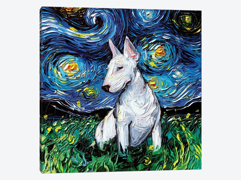 Bull Terrier Night by Aja Trier 1-piece Art Print