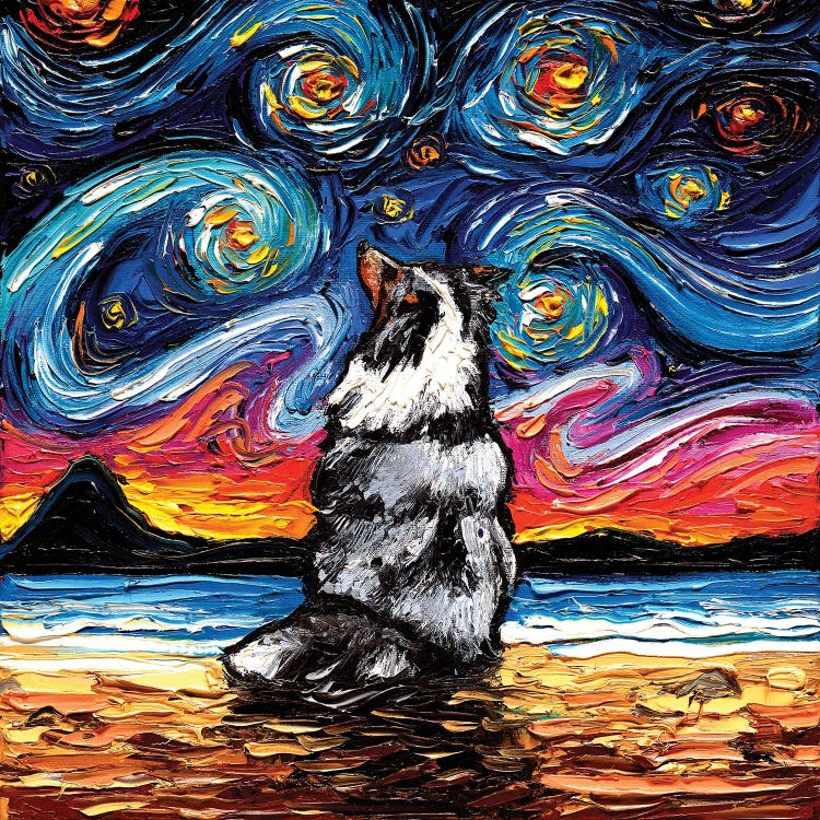 Merle Shetland Sheepdog Night by Aja Trier wall art