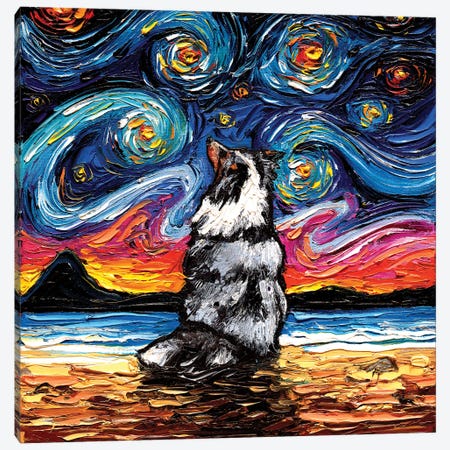 Merle Shetland Sheepdog Night Canvas Print #AJT180} by Aja Trier Canvas Artwork