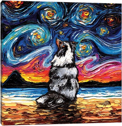 Merle Shetland Sheepdog Night Canvas Art Print - Shetland Sheepdog Art