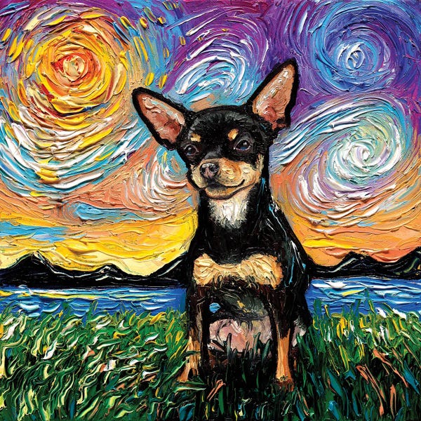 Starry Night Collection: Short Hair Black And Tan Chihuahua Night by Aja Trier