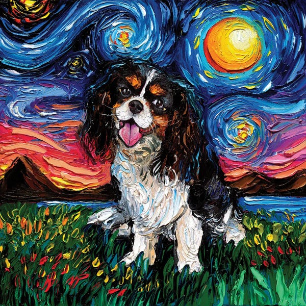 Starry Night Collection: Tri Color Cavalier King Charles Spaniel Night by Aja Trier