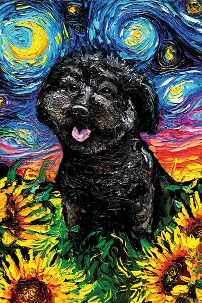 Black Poodle Night IV by Aja Trier art print
