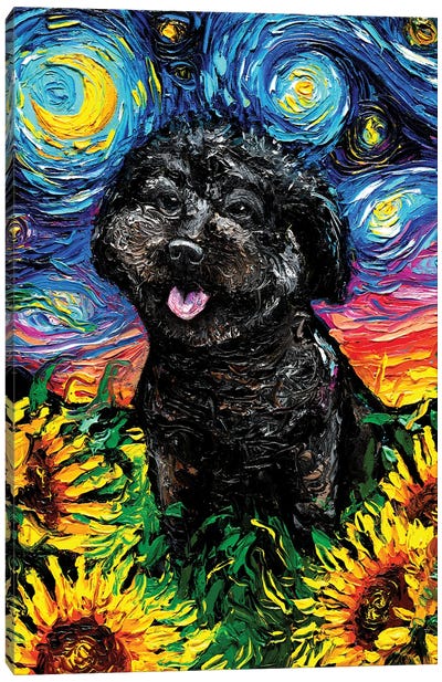 Black Poodle Night IV Canvas Art Print - Poodle Art