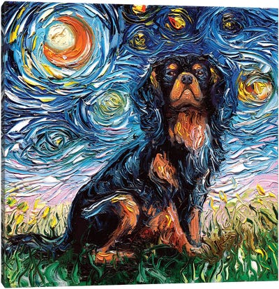 Cavalier King Charles Spaniel Night Canvas Art Print - Starry Night Collection