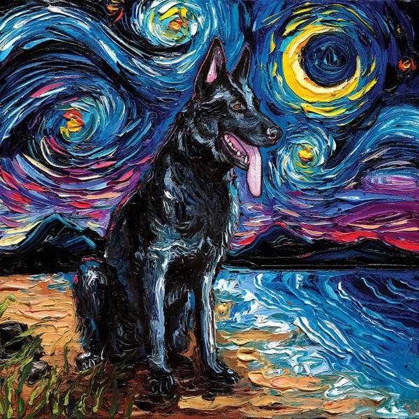 Azure Blue: Black German Shepherd Night by Aja Trier