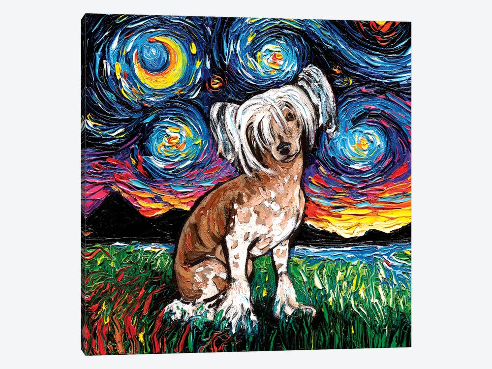 Chinese Crested Night by Aja Trier 1-piece Canvas Wall Art