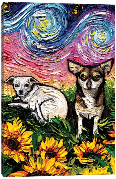 Two Chihuahuas Night Canvas Art Print - Sunflower Art