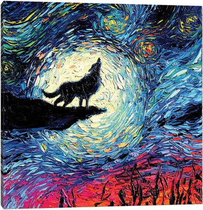 Van Gogh Never Howled At The Moon Canvas Art Print - Wolf Art
