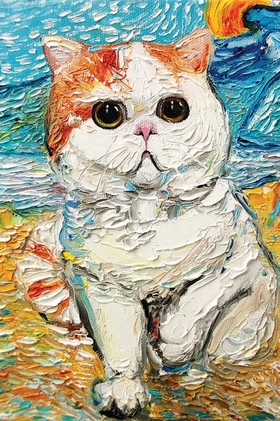 Cutest Cat Among The Wheat Sheaves And Rising Sun by Aja Trier metal wall art