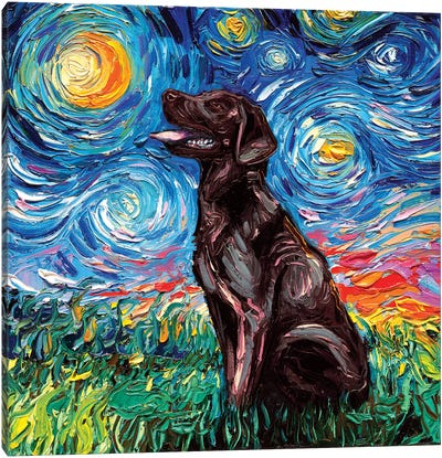 Chocolate Labrador Night Canvas Art Print - Best Selling Dog Art