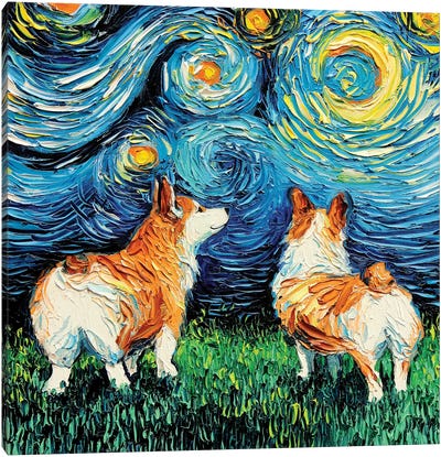 Corgi Night Canvas Art Print - All Things Van Gogh