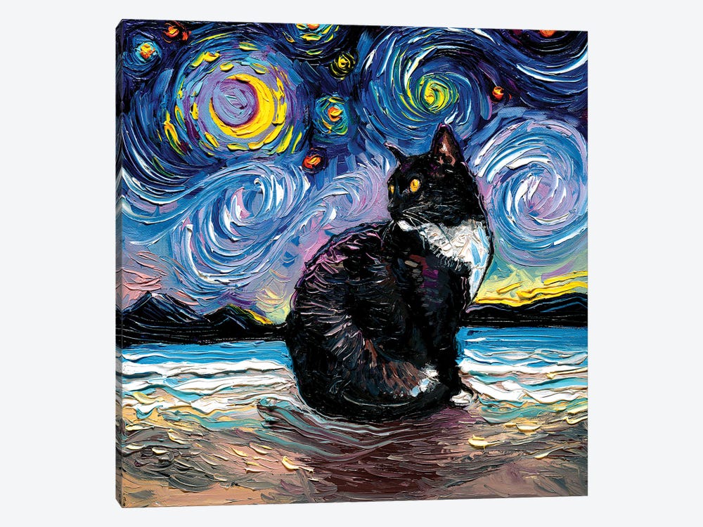 Tuxedo Cat Night II by Aja Trier 1-piece Canvas Print
