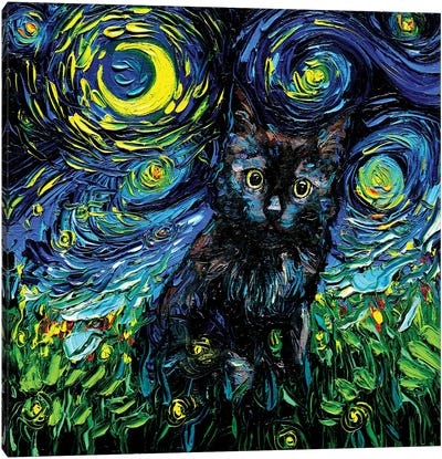 Black Cat Night #3 Canvas Art Print - Cat Art