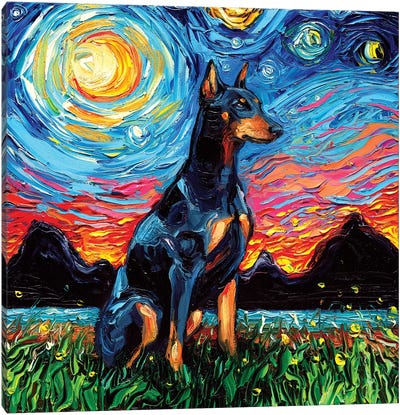 Doberman Night Canvas Art Print - All Things Van Gogh